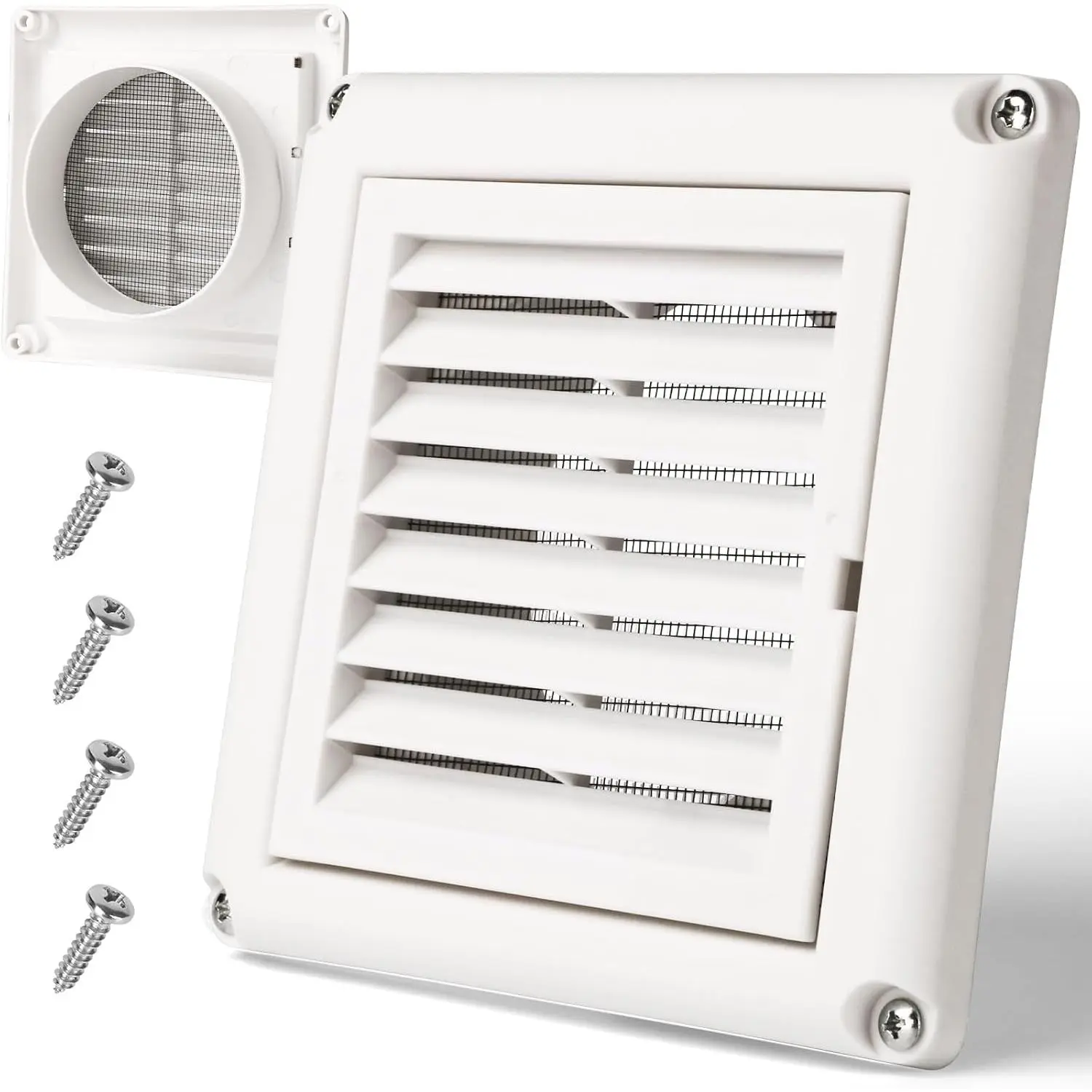 Dryer Vent Cover, Outdoor Exhaust Louvered Air Vent Cover for 4" Pipe with Screen 4 Screws for Long-Lasting Durability & Easy Installation, 6" x 6" Size