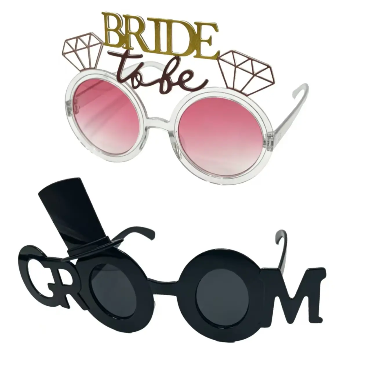 Bride & Groom Wedding Glasses Set, Romantic Bride Style, Diamond Frame, Gradient / Lenses, Photo Booth Props, Bridal Accessories, Party Photo Prop