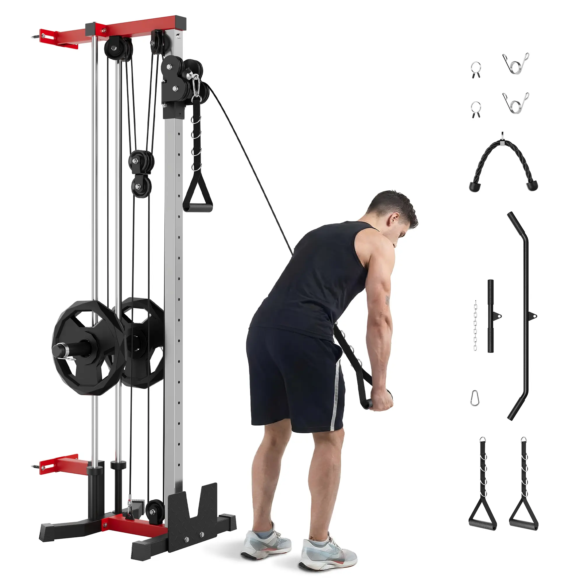Garvee Wall Mounted Dual-Pulley Cable Machine Home Gym Strength Training Equipment 19 Adjustable Positions 400lbs Capacity LAT Pulldown Cable Crossover for Full-Body Indoor Fitness