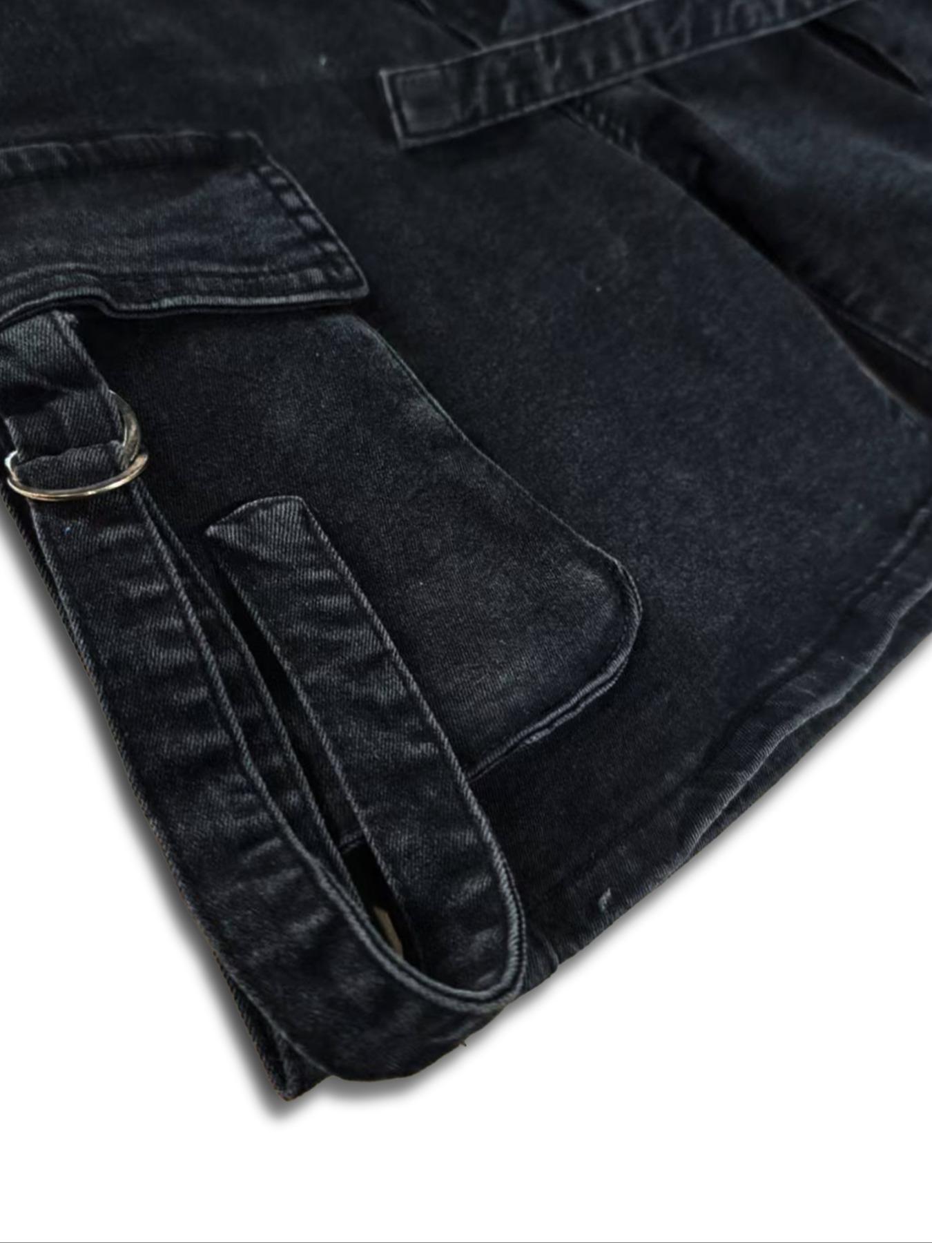 Women's Washed Denim Cargo Pocket Shorts - Y2K Functional Street Style - Comfortable Stretchy Fitted Fabric with Tummy Control Women's Washed Denim Cargo Pocket Shorts - Y2K Functional Street Style - Comfortable Stretchy Fitted Fabric with Tummy Control