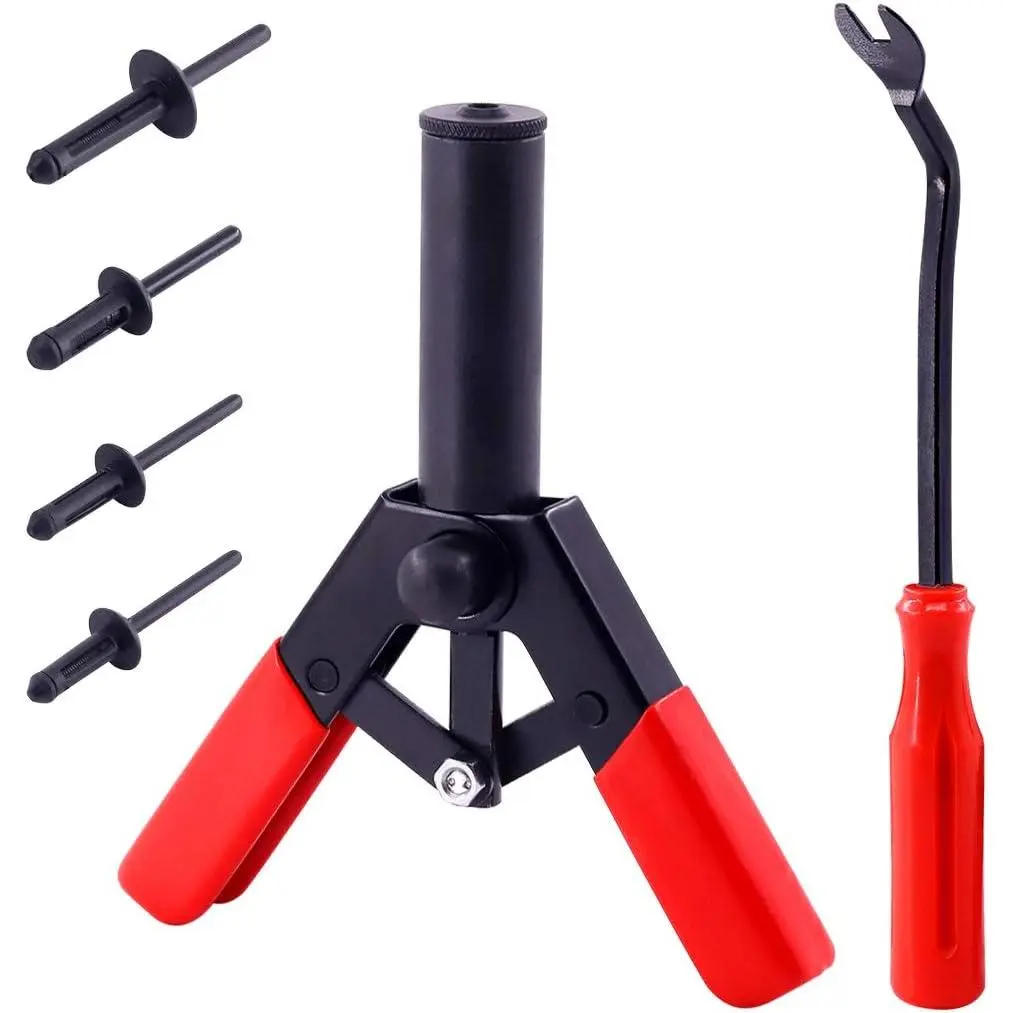 GJANSH 42PCS Plastic Rivet Gun Set with 40Pcs 4Sizes Nylon Blind Rivets and 1Pcs Fastener Removal Tool, Hand Riveter Suitable for Automotive and More