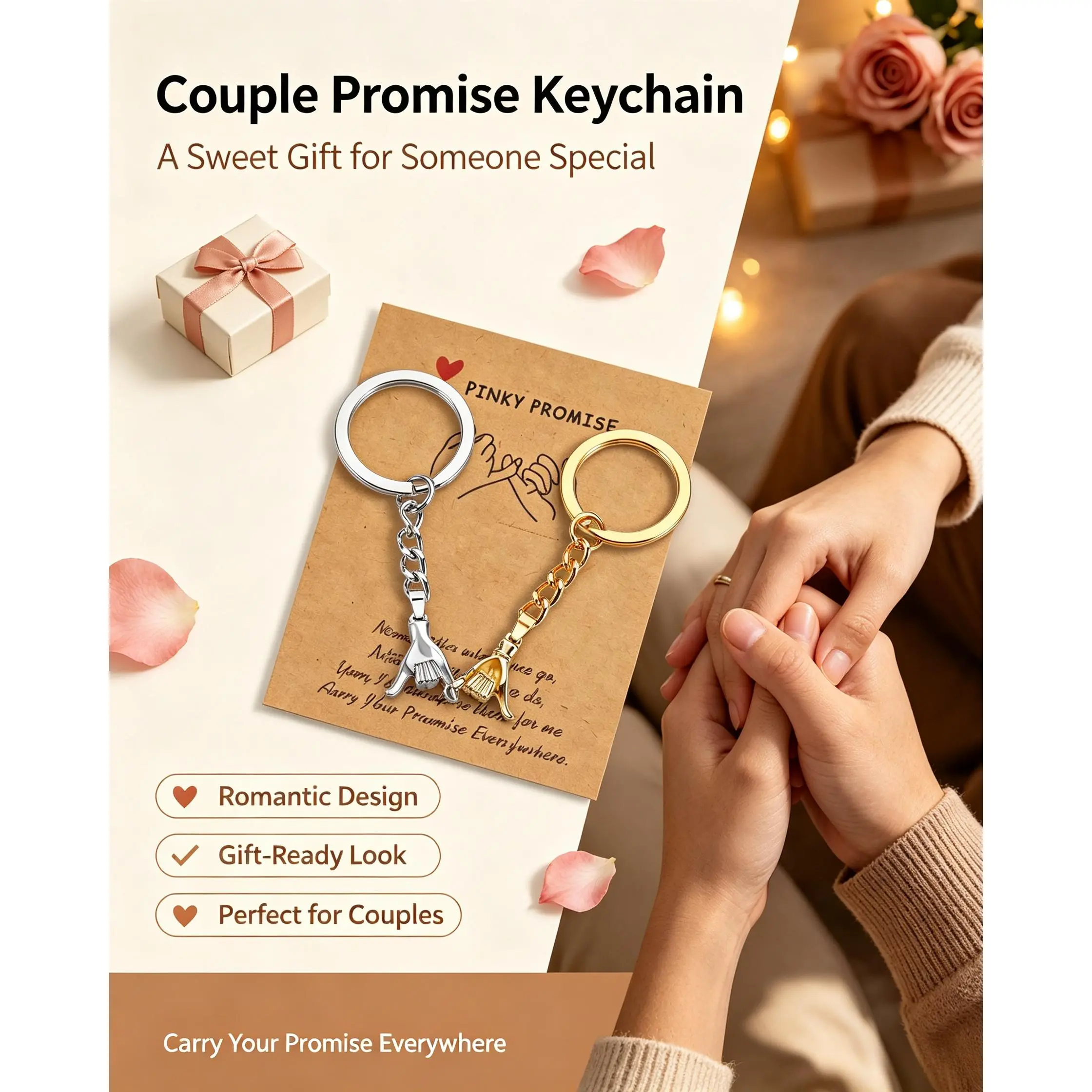 Couple Promise Keychain Set, Matching Lovers Hand-Holding Heart Charm Keyring, Romantic Pinky Promise Jewelry Keepsake, Anniversary Gift for Boyfriend Girlfriend, Valentine Birthday Present, Cute Couple, Gifts For Boyfriend, Romantic Gifts For Her