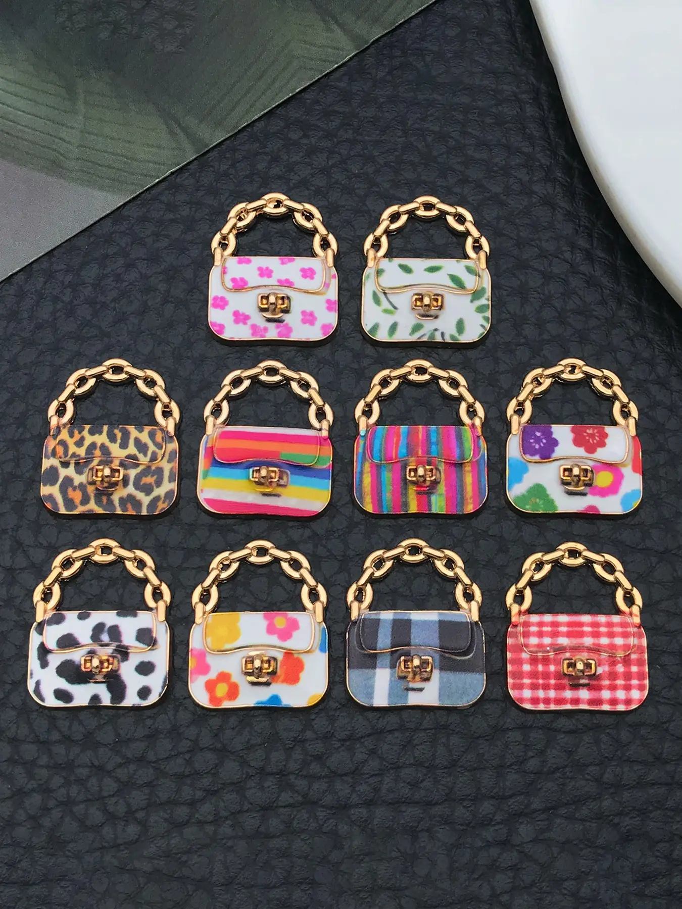 10pcs Mini Handbag Enamel Charms Golden Plated Purse Pendants for DIY Jewelry Making Bracelet Necklace Crafts Accessories