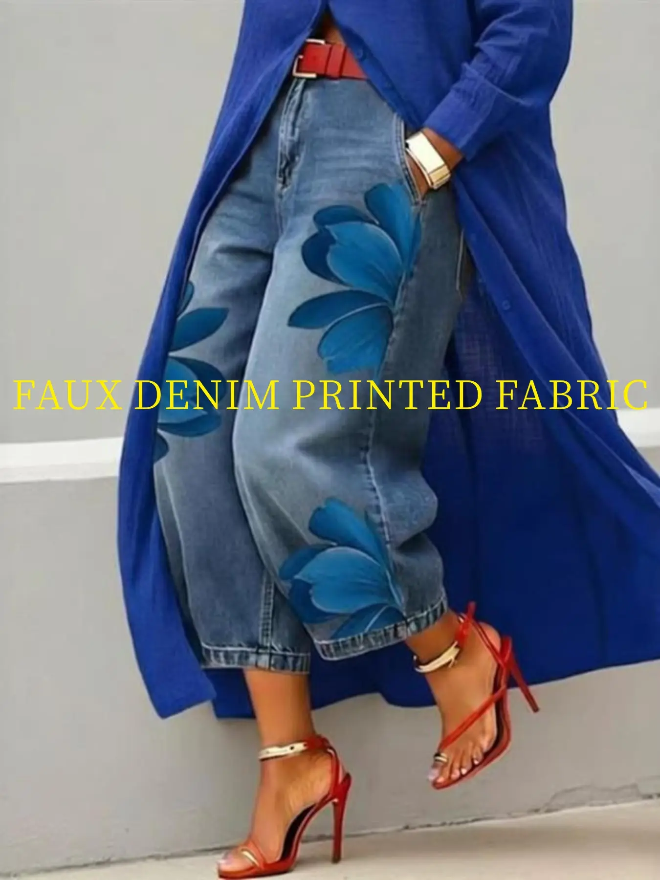 2026 New Women’s Faux Denim Printed Wide Leg Pants, Loose Everyday Casual Baggy Jeans, Versatile Comfy Long Trousers, Trendy Fashion Bottoms