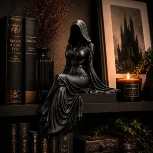 Gothic Lady Reaper Figurine, Statue Figurines, Dark Academia Bookshelf Decor, Mysterious Accent, Gothic Hooded Woman Statue, Witchy Spooky Accent for Alt Aesthetic, Home Decor Ornament