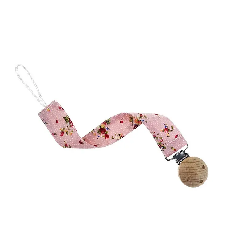 Baby Pacifier Clip Holder, Soft Fabric Strap, Birch Wood Round Clip, Anti-Loss Chain, Baby Soothing Pacifier Chain