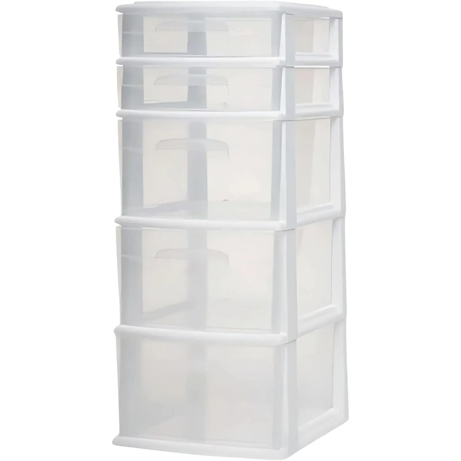 5-Drawer Storage Cart, Clear Plastic Drawers with Casters, 14.25" Wide Medium, White Frame - Organizing Drawer Containers for Home, Bathroom, Bedroom, Office, and Classroom