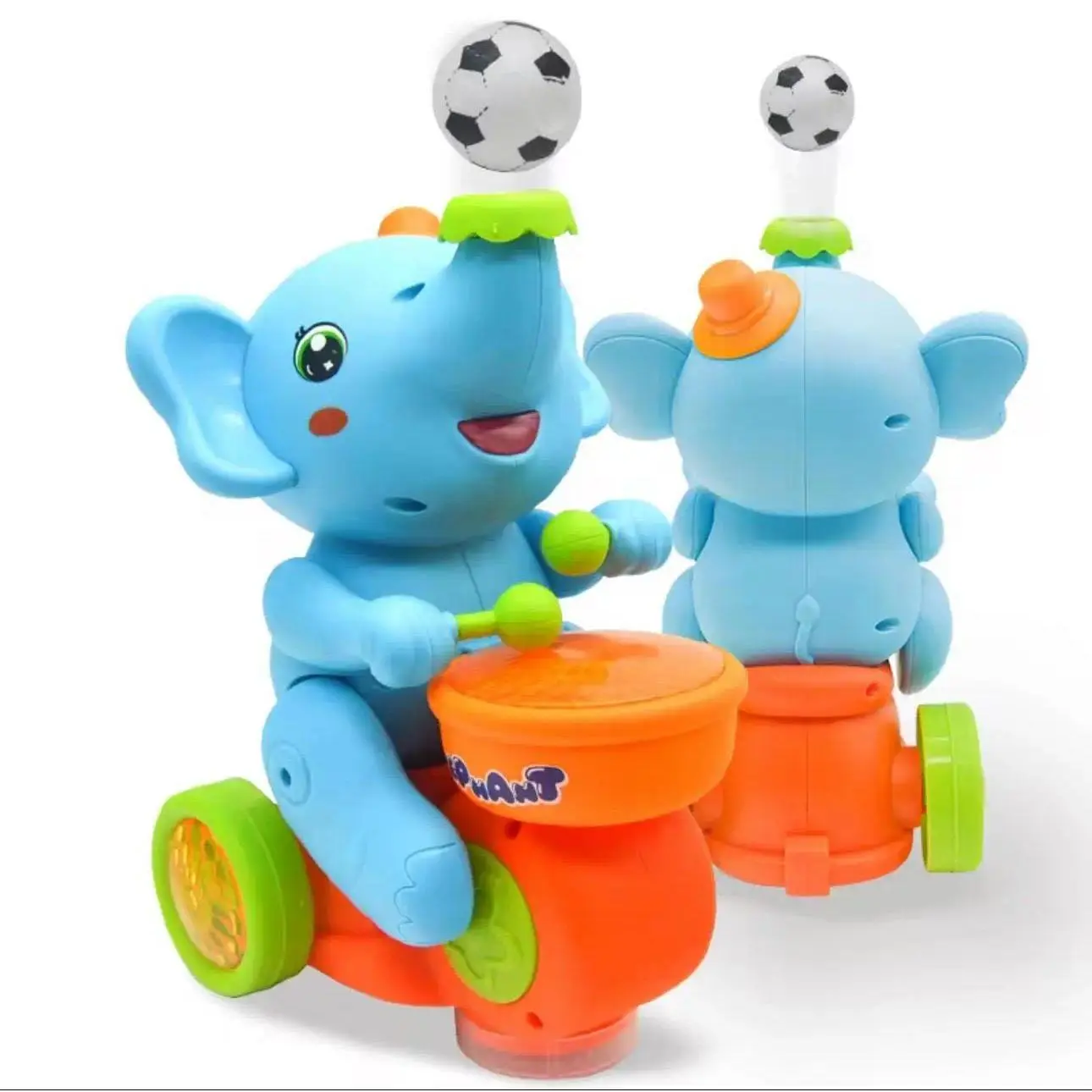 Sensory Electric Elephant Baby Toddler Toy with Blowing Ball,Spinner Drumming, Music, Flashing Lights, Obstacle Avoidance,Random Color Educational Gift Cute Musical Light Up