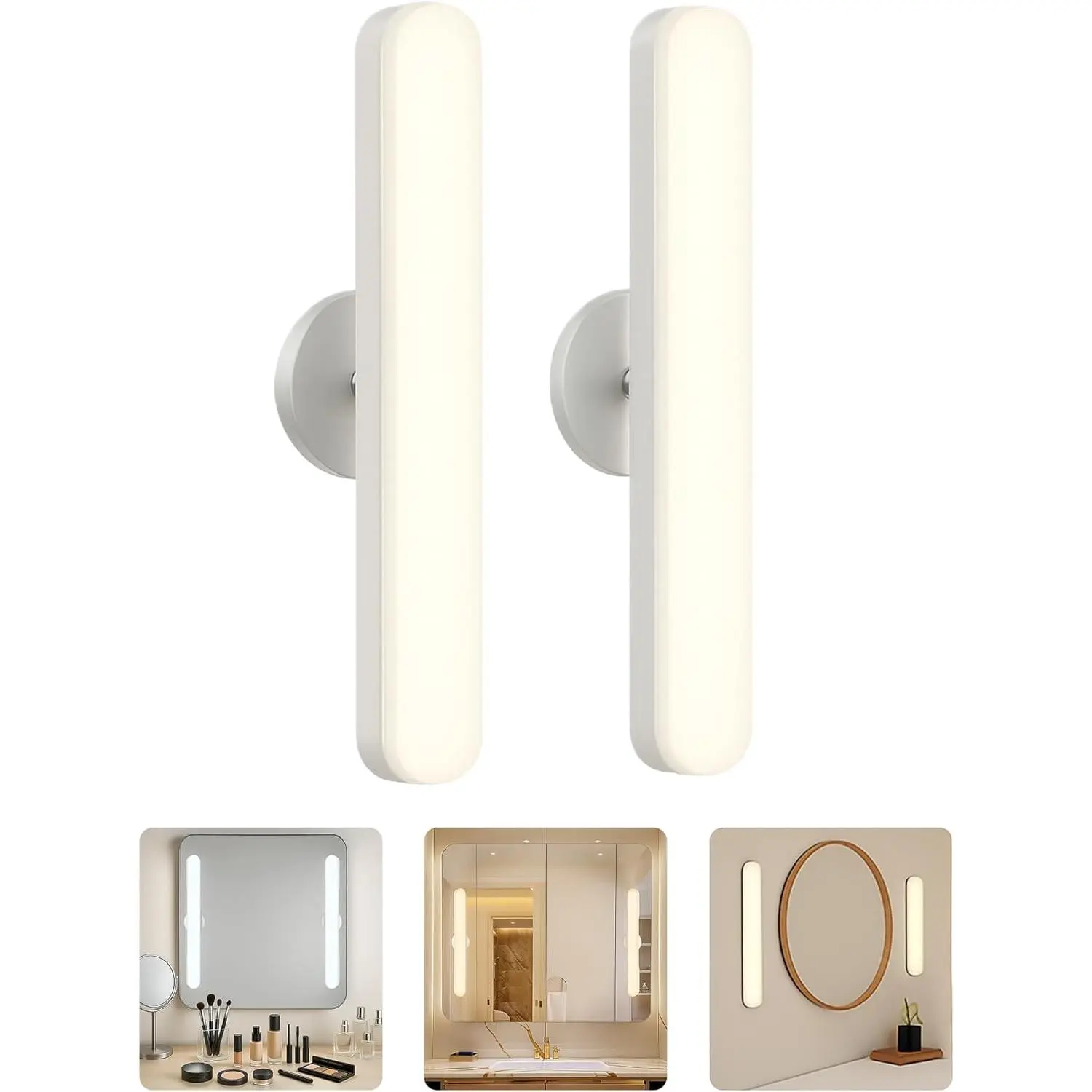 Set of 2 Wireless Vanity Makeup Lights for Mirror, Stick On Rechargeable Light Bar for Bathroom Mirror with 3 CCT&Dimmable, Cordless Battery Operated Touch Control Lighting