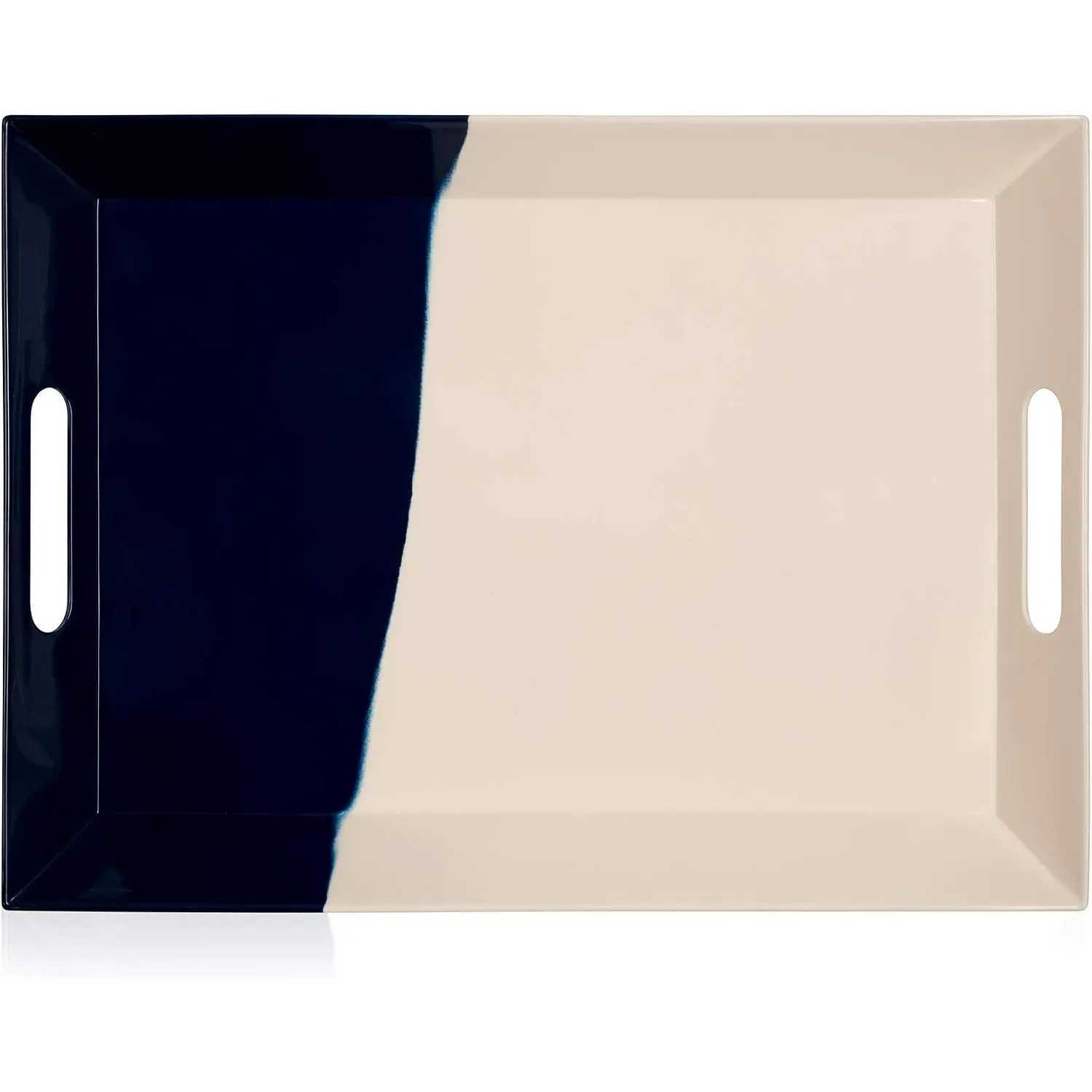 Melamine Serving Tray with Handles, Chip-Proof, Break-Resistant, Eco-Friendly, Dishwasher Safe Kitchen Tray for Indoor & Outdoor Use, Navy, Hard Melamine, Minimalist