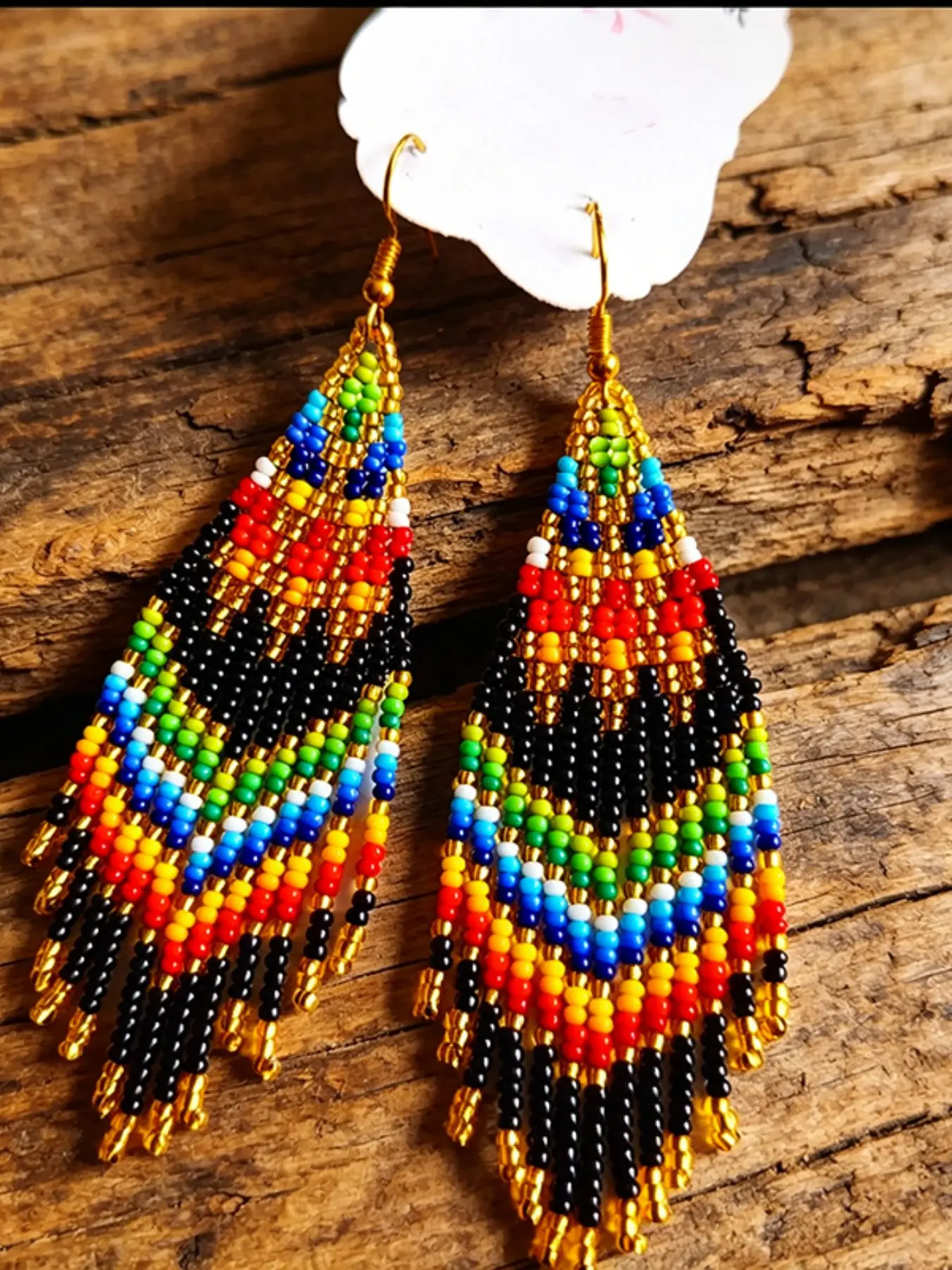 Handmade Colorful Striped Water Drop Seed Bead Tassel Earrings, Boho Long Fringe Dangle Earrings, Women Jewelry Gift for Various Occasions, Bohemian Earrings, Beaded Earrings
