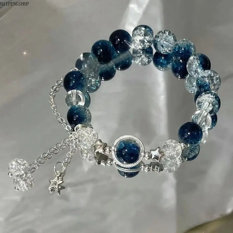 Women's Beaded Crystal Bracelet - Korean Ins Minimalist Style with Flower Fox, Feather Tassel Charms, Romantic Trendy Friendship Gift Costume Jewelry