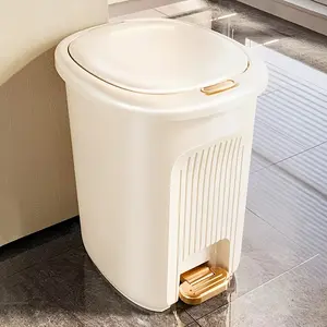 Modern pedal-operated golden trash can - Press the lid to open the paper bin, double-opening large-capacity storage bucket with a lid, suitable for offices, living rooms, bedrooms, bathrooms and kitchens - No electricity required, simple golden trash can
