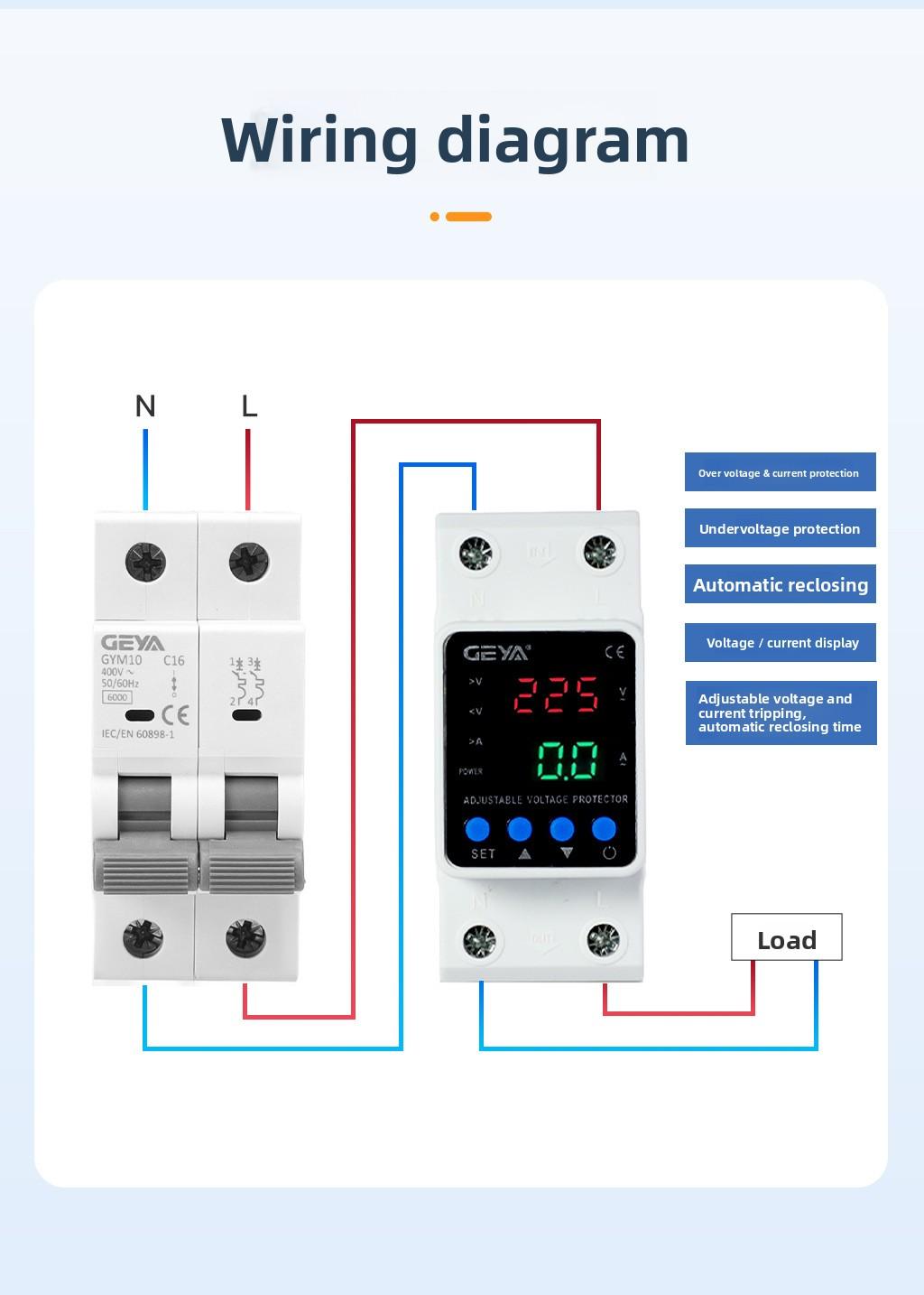 63A 2P Smart Voltage Protector, 110V/220V Adjustable Over/Under Voltage Relay with Energy Monitoring, Power Metering & Auto-Reset