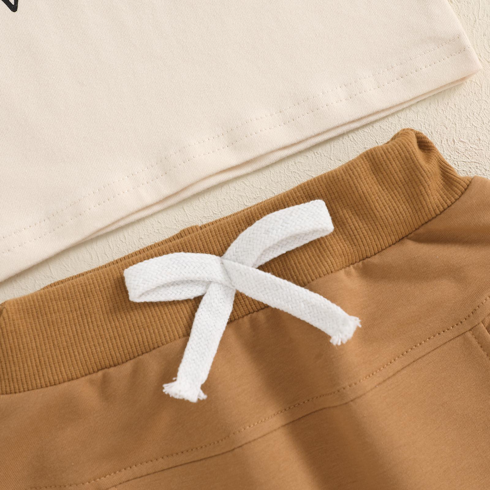 Toddler Baby Boy Summer Set Letter Tractor Print Short Sleeve Round Neck T-Shirt with Solid Shorts Casual 2Pcs Outfit Summer Clothes