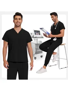 Care Products Pet Grooming Uniform Medical Scrub Uniform Men's V-Neck Short Sleeve Top Jogging Pants Set Scrub Uniform Veterinary Overalls