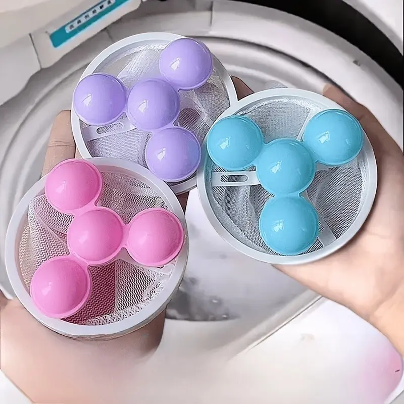 3pcs Random Color Laundry Lint Balls, Floating Lint Remover, Clothes Cleaning Filter Bag, Reusable Cotton Wool Remover, Pet Hair Catcher