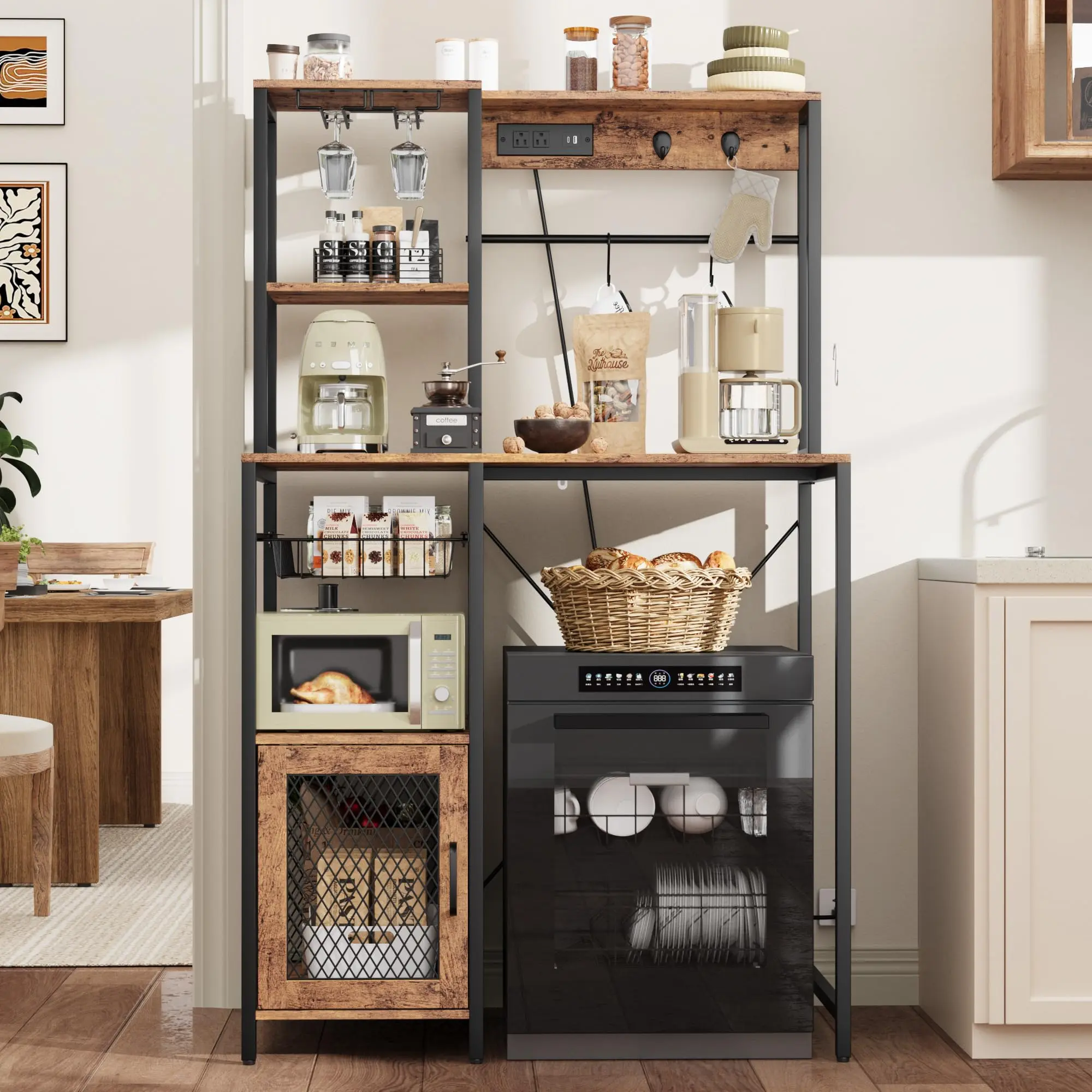 Garvee Microwave Stand & Fridge Stand, Baker's Rack with Power Outlet