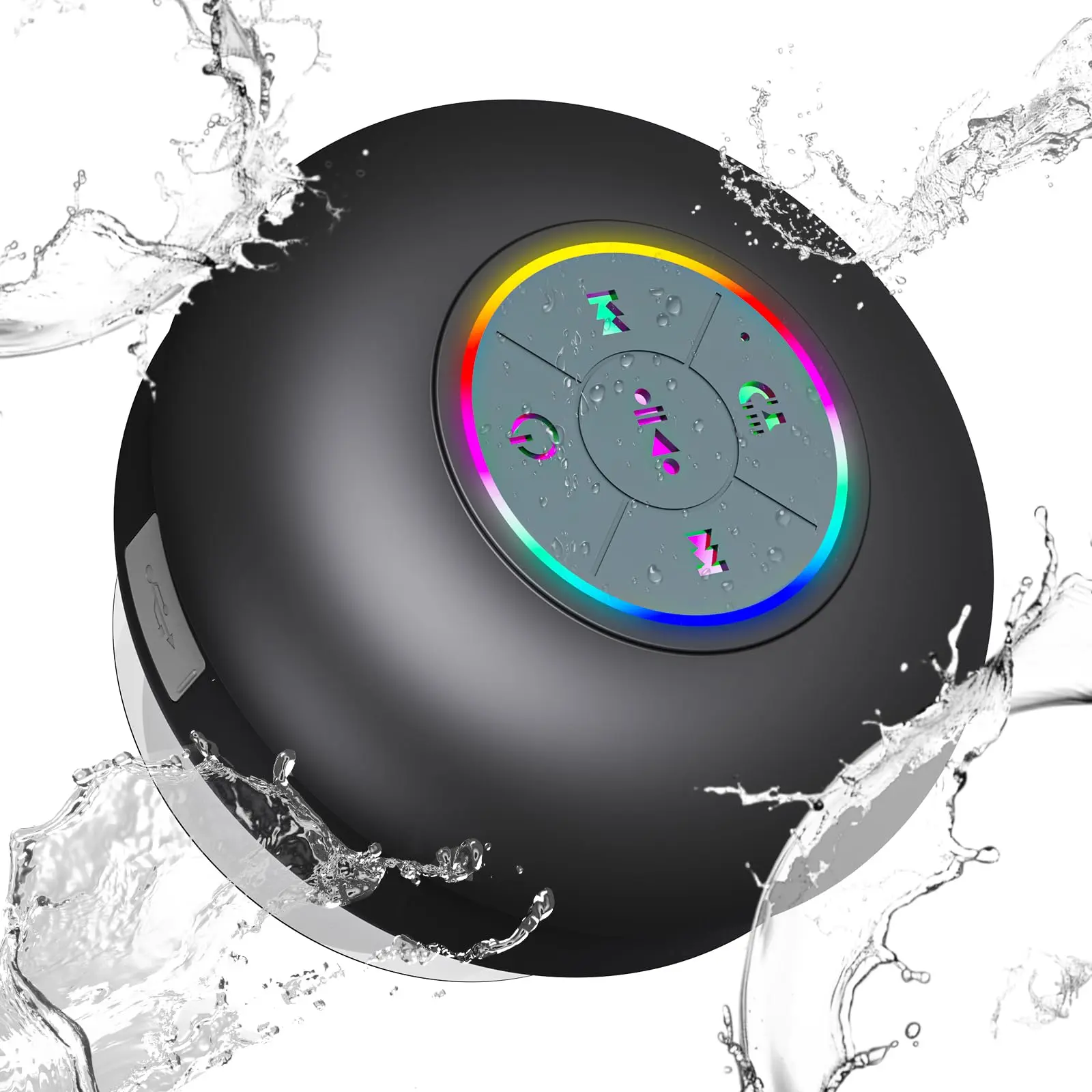 Waterproof Bluetooth Speaker with Colorful LED Light, Compact ABS & Silicone Shell with Suction Cup for Shower and Outdoor Use, Water Proof, Audio, Portable Speakers, Dustproof, Mp3, Connection, Mobile, Detachable, Stereo, Water Resistant, Multi-Button, B