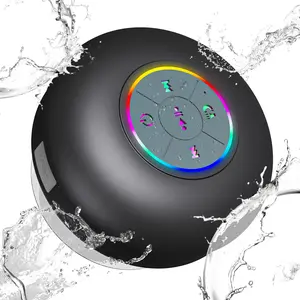 Black Compact Portable Waterproof Bluetooth Speaker with LED Light - Large Detachable Suction Cup, IPX4 Rated, Stereo Sound, Multi-Function Buttons, Stable Bluetooth 5.0, MP3/Smartphone/Mobile Audio Support for Sports & Outdoor Leisure