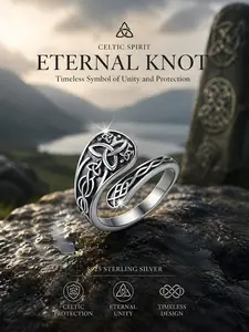 Women's Vintage Bohemian S925 Silver Kateel Knot Spoon Ring, Adjustable Open Band, Hypoallergenic, Perfect for Daily Wear, Gift Idea, Adjustable Open Rings