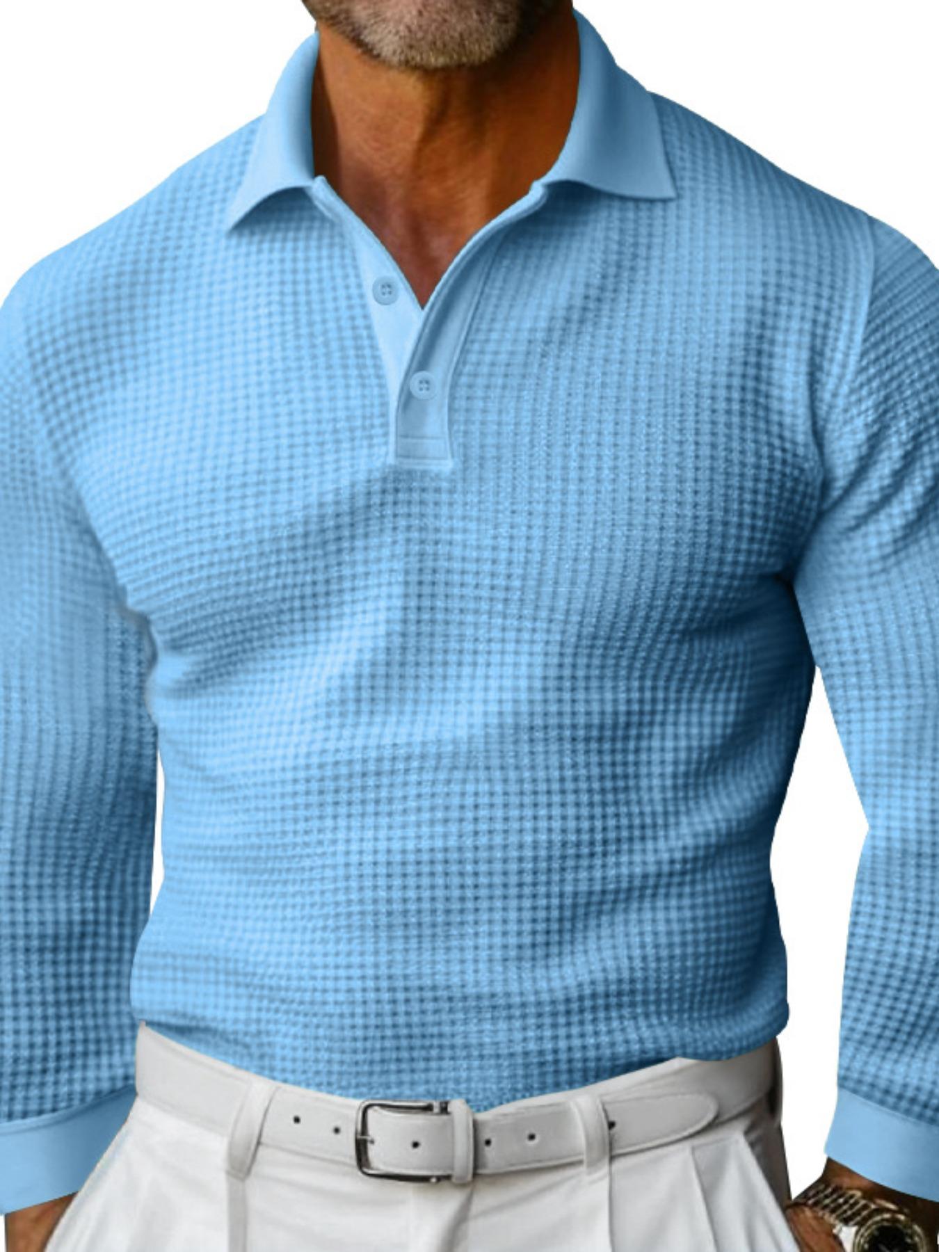 Men's Waffle Knit Polo Shirt, Slim Fit Long Sleeve Collared Tee with Buttons, New Arrival Bestseller for Men, Perfect for Casual Wear
