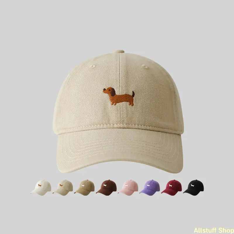 Adults' Unisex Cotton Dachshund Embroidered Snapback Baseball Hat - Black, Animals-Themed, UV Protection, Sport Ready, All Seasons Accessory Gift, One Size, TikTok Shop Back to School