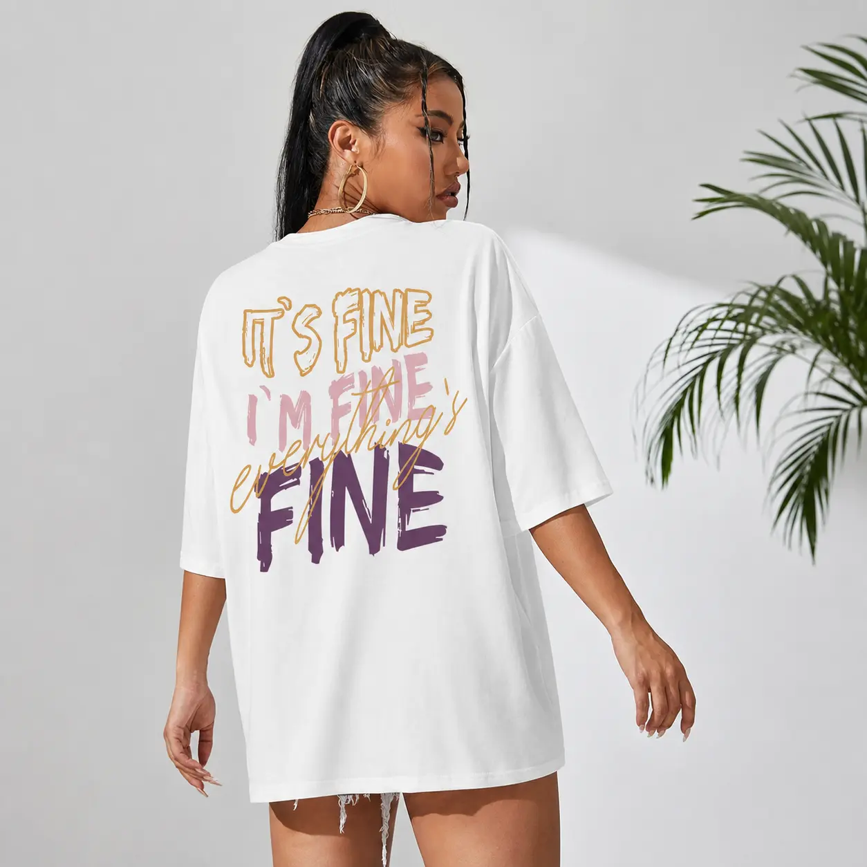 Letter Print Drop Shoulder T Shirt Womens Crew Neck Half Sleeve Casual Streetwear Summer Daily Wear