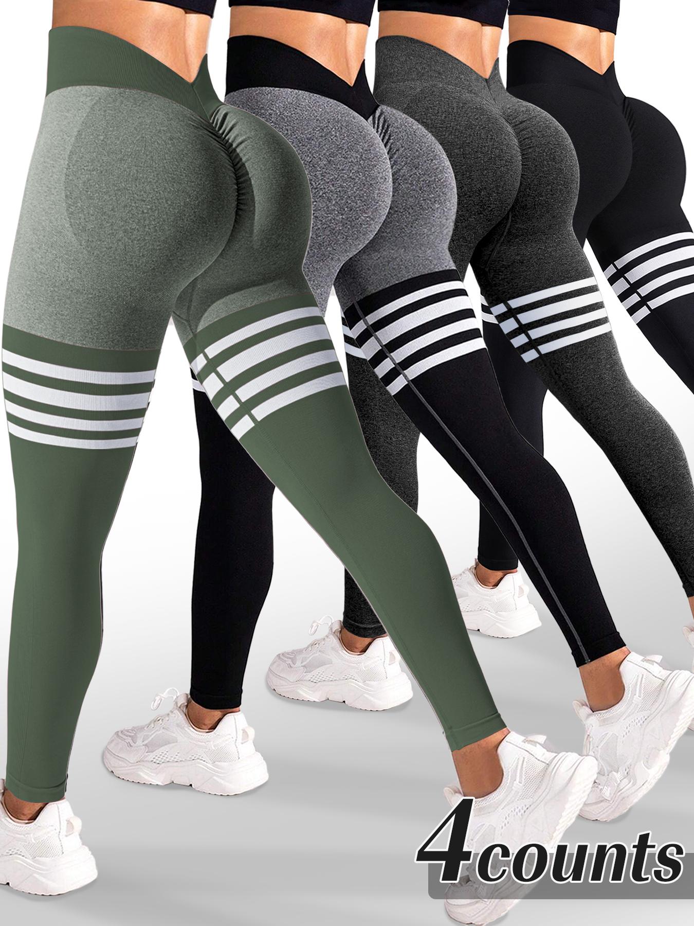 Women's Striped Print Ruched High Waist Sports Leggings, Athleisure Fitness Leggings, Sporty Comfy Breathable V-shaped Waist Skinny Pants for Yoga Gym Workout Running, Ladies Sportswear for All Seasons, Gym Fitness Leggings