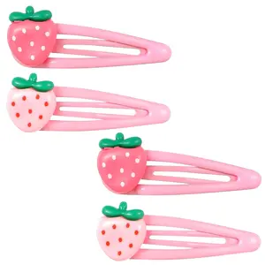 Strawberry Hair Clips, 4Pcs Snap Pink Hair Clips Barrettes Pink Decorative Kawaii Clip Y2k Accessories  Girls Toddlers Kids and Teens Gifts