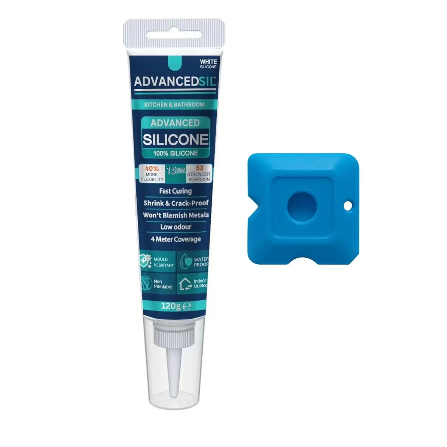 Silicone Caulk with Finishing Tool – Waterproof Silicone Sealant for Bathroom, Kitchen, Windows, and Exterior Sealing Applications | White 4 oz