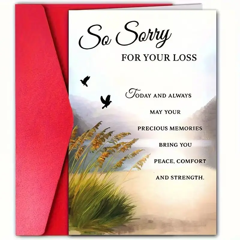 1SET “Our deepest sympathies for your loss” condolence cards, with envelopes, featuring a serene nature design, perfect for the passing of a loved one. The inside pages are blank for personal messages—a comforting and memorable card. Christmas gift.