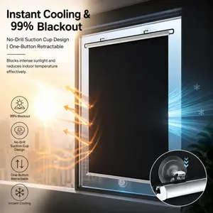 No Drill Suction Cup Blackout Roller Blind, 99% Light Blocking & Cooling, Great for Bedroom, Bathroom & Rental Apartments