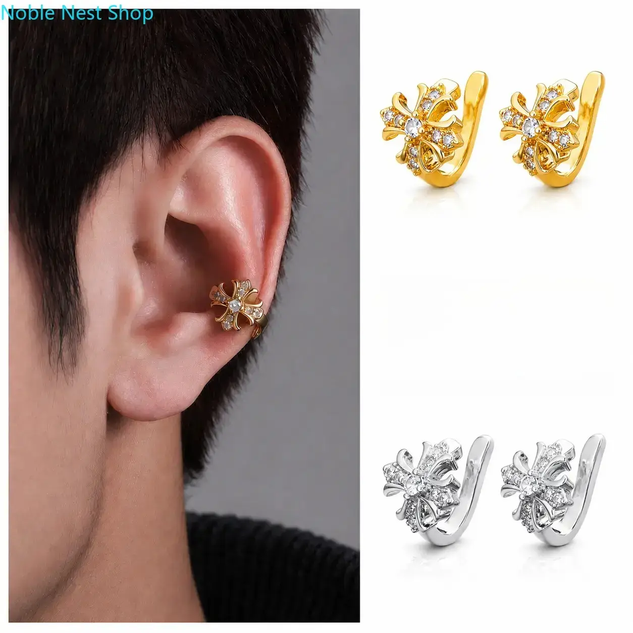 Unisex Clip Earrings - No Piercing Adjustable 1Pierce Cuff-Silver, 5A CZ Hypoallergenic Waterproof Gold Tone Fashion Costume Jewelry Accessories, 1 Pierce Cuff-Gold, 1 Pair Earring Gold