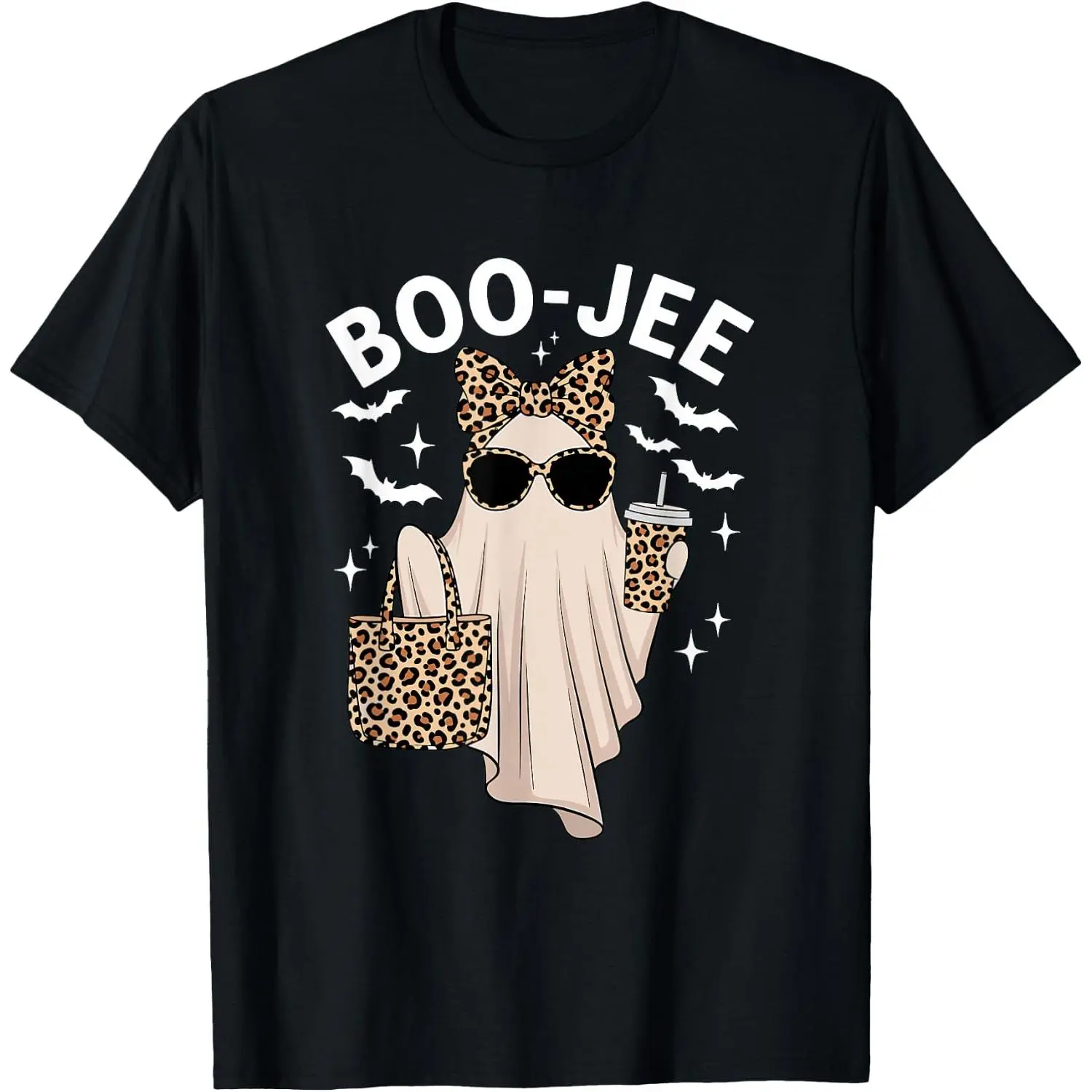Coquette Leopard Ghost Coffee Boo-JEE Halloween Boujee Ghost T-Shirt