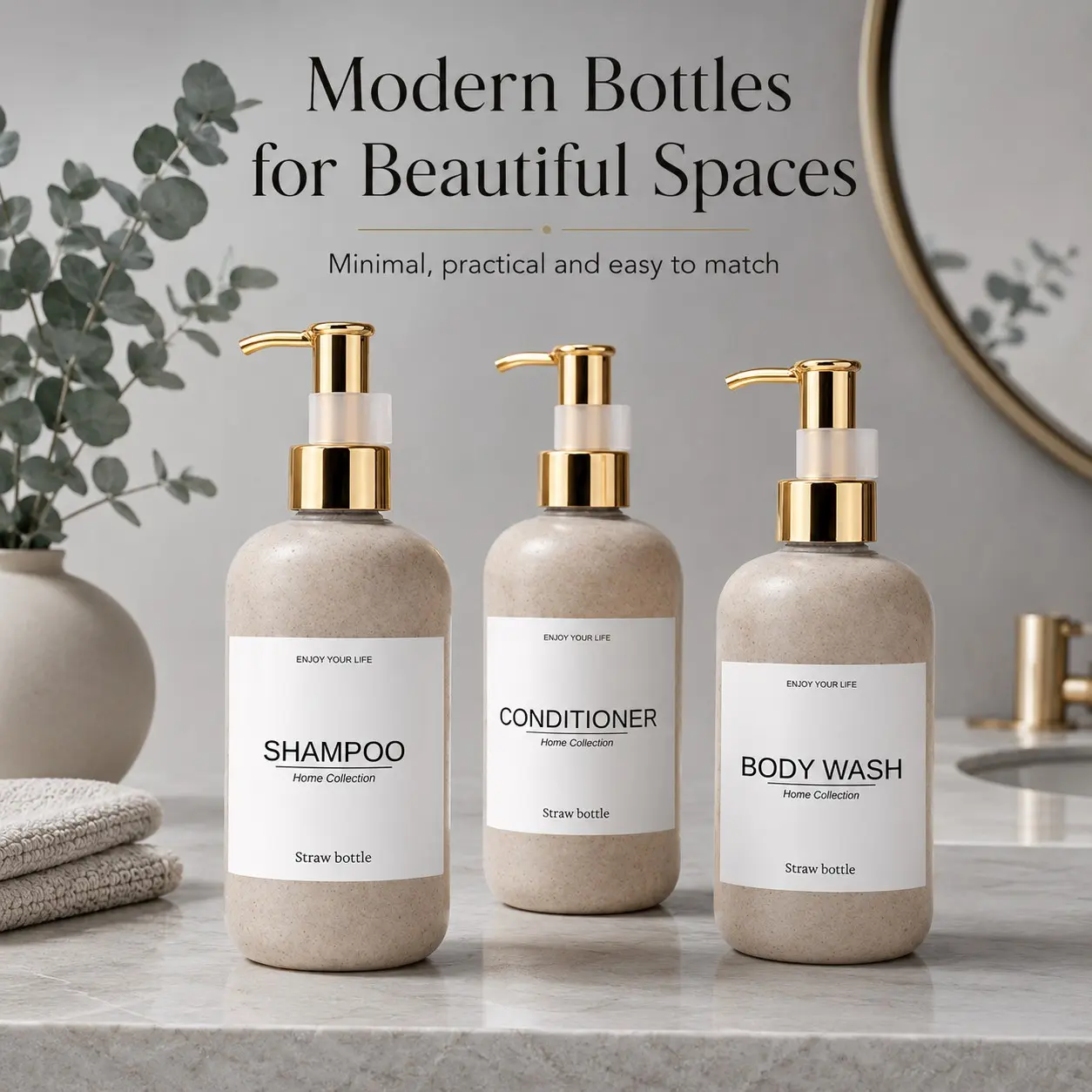 3-Piece Set 250ML Reusable Refillable Pump Bottles for Shampoo, Conditioner, Body Wash, Eco-Friendly Travel Essentials