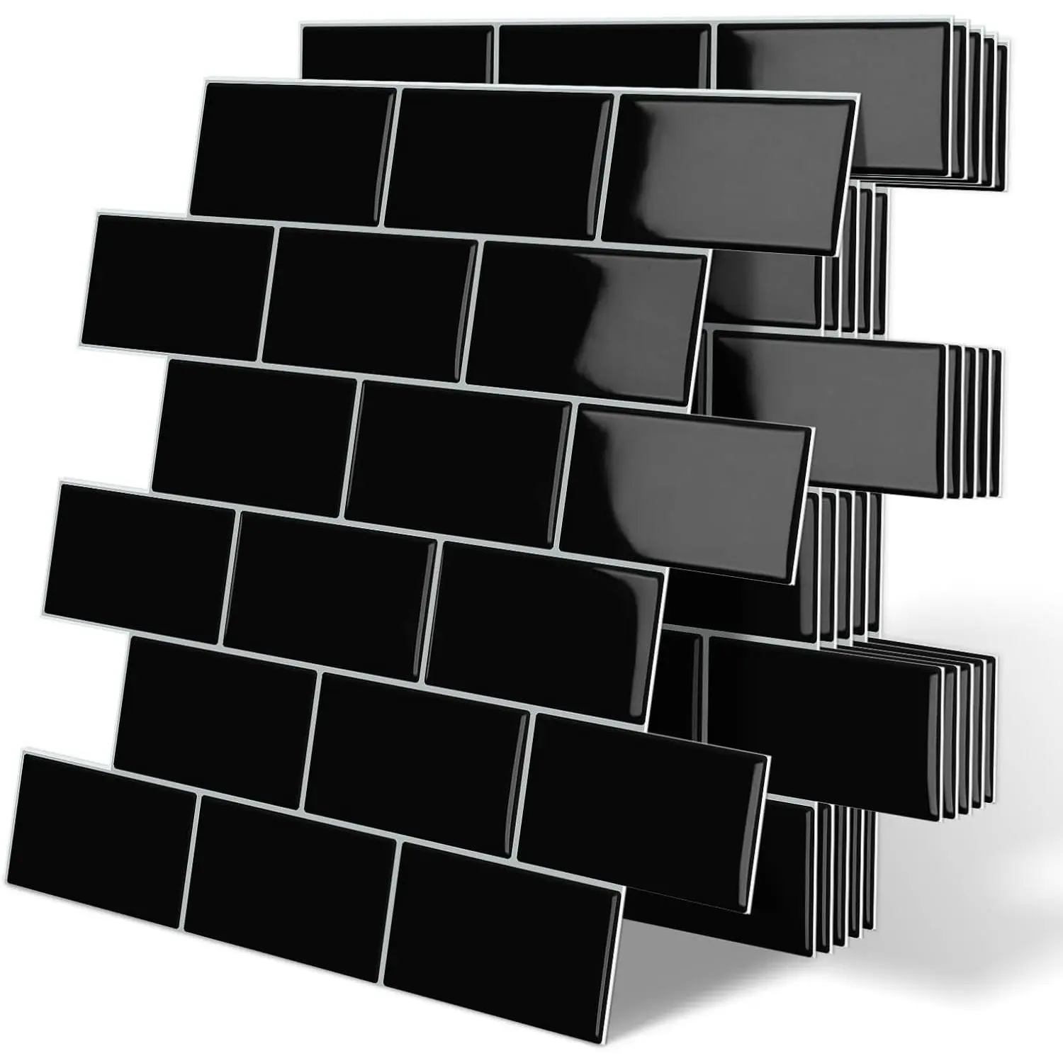 Thick Black Peel and Stick Subway Tile Backsplash Self Adhesive for Kitchen Bathroom Wall (10-Sheet, 12"×12")