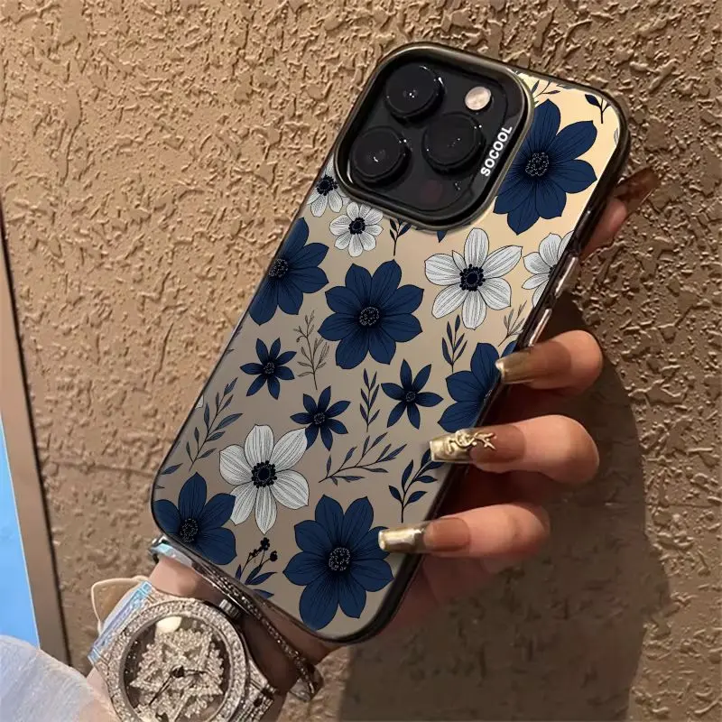 Phone Case: Floral Phone Case Blue And White Flowers Pattern for iPhone 17 Pro Max 17 Pro 17 Plus 17 16 Pro Max 16 Pro 16 Plus 16 15 Pro Max 15 Pro 15 Plus 15 13 Pro Max 13 Pro 13 Plus 13