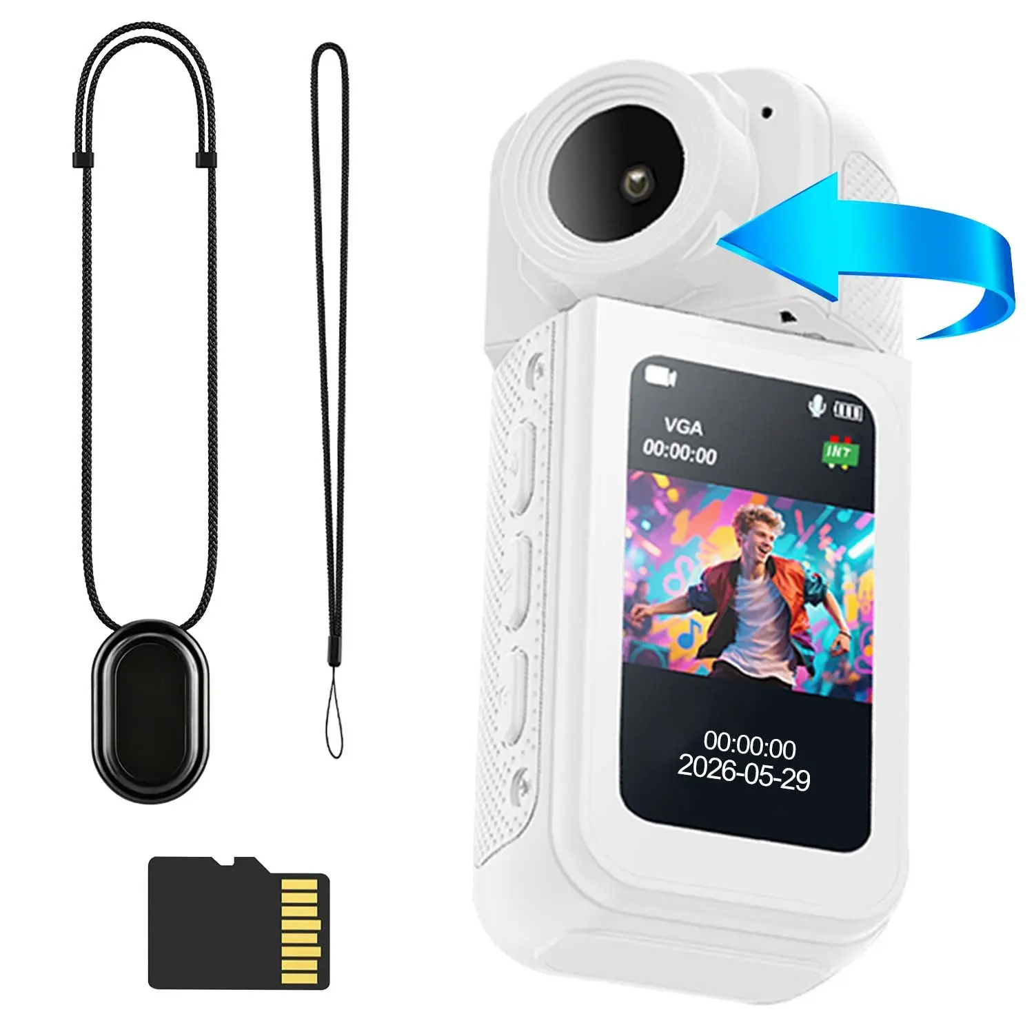 Wearable Action Camera 180° Adjustable Rotating Lens Supports All-Angle Recording Lightweight Portable Thumb Sports Camera POV Vlogging Camera Hands Free Mountable Helmet Camera for Motorcycle Riding Road Cycling Outdoor Travel & Daily Video Shooting