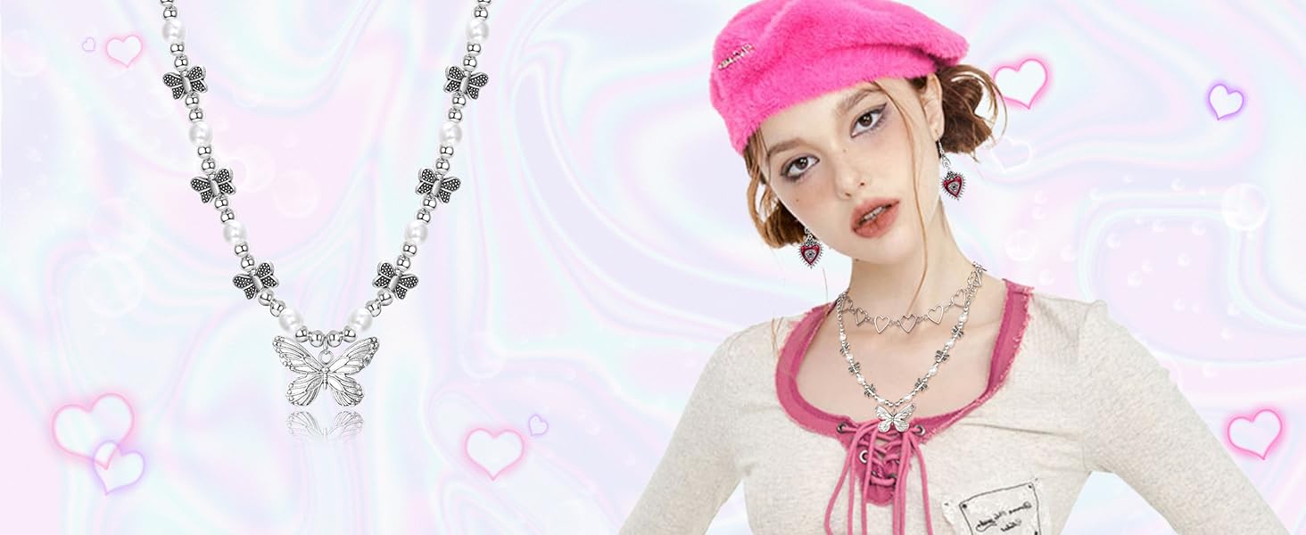 YADOCA 33Pcs Grunge Vintage Punk Necklace Jewelry Set Gothic Earrings Fairy Butterfly Boho Crystal Y2k Cross Pendent Butterfly Heart Choker Goth Stackable Knuckle Rings Adjustable Y2k Accessories for Women Men YADOCA 33Pcs Grunge Vintage Punk Necklace Jewelry Set Gothic Earrings Fairy Butterfly Boho Crystal Y2k Cross Pendent Butterfly Heart Choker Goth Stackable Knuckle Rings Adjustable Y2k Accessories for Women Men