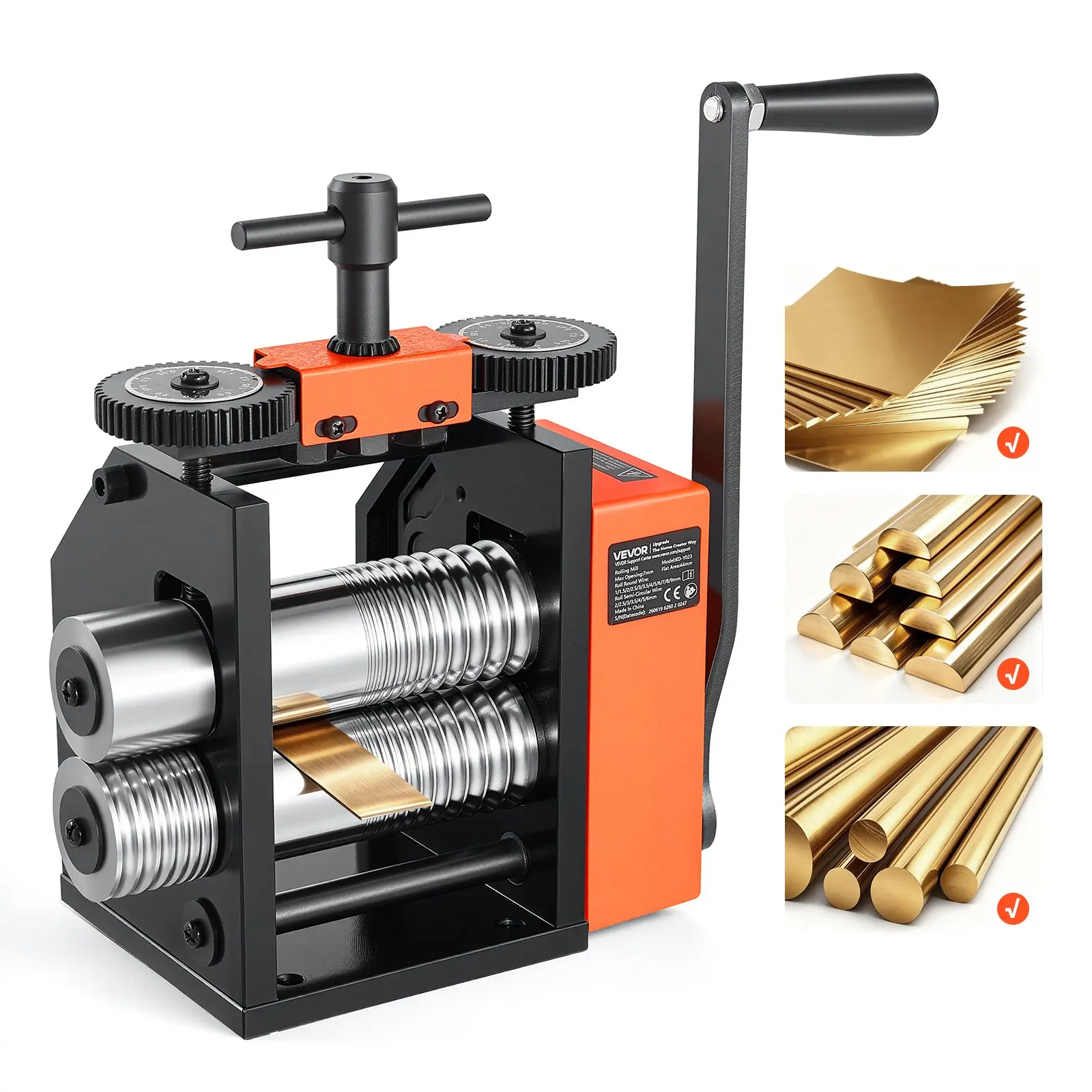VEVOR 3-in-1 Manual Jewelry Rolling Mill Machine, Alloy Steel Round-Flat-Half-Round Forming Roller, 0.03-7 mm Adjustable Thickness, Stable Even Rolling, Manual Tool for Metal Crafting Ductile Metals