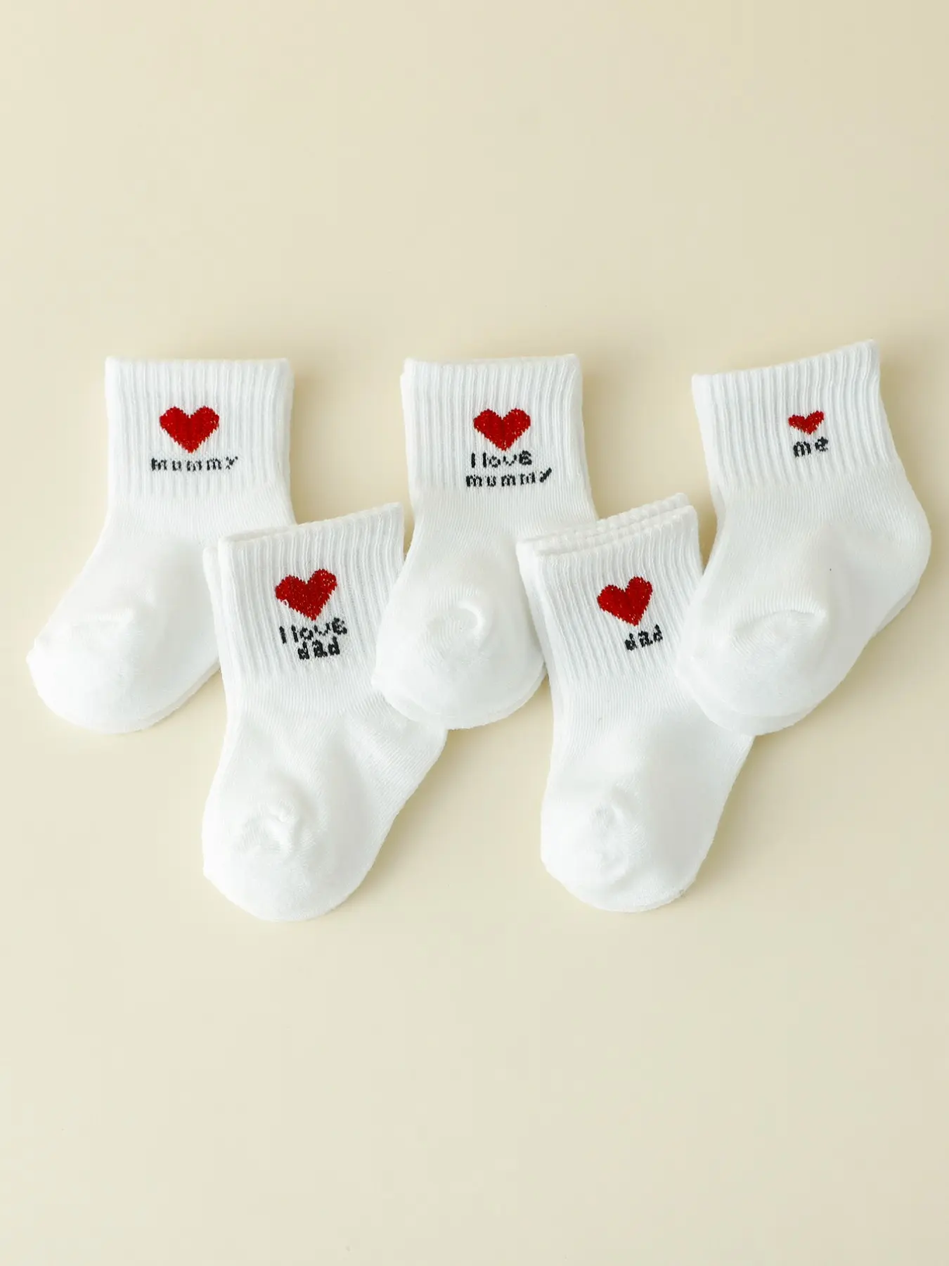 5-Pair Heart & Letter Cute Socks, Soft Mid-Calf Suits for Infant Toddlers, All-Season Indoor/outdoor Footwear, Hand Washable Daily