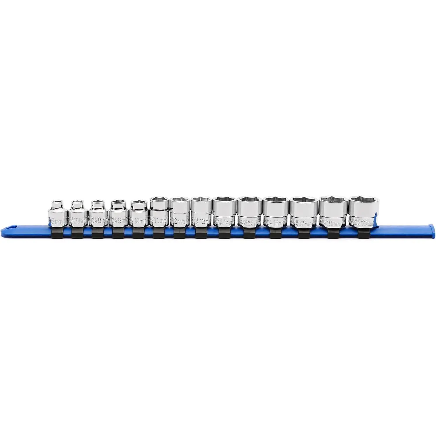 3/8" Drive Low Profile Stubby  Socket Set with Storage Rails, 14-, 6 Point, 6-19mm, CR-V, Metric, Nano  Socket Set