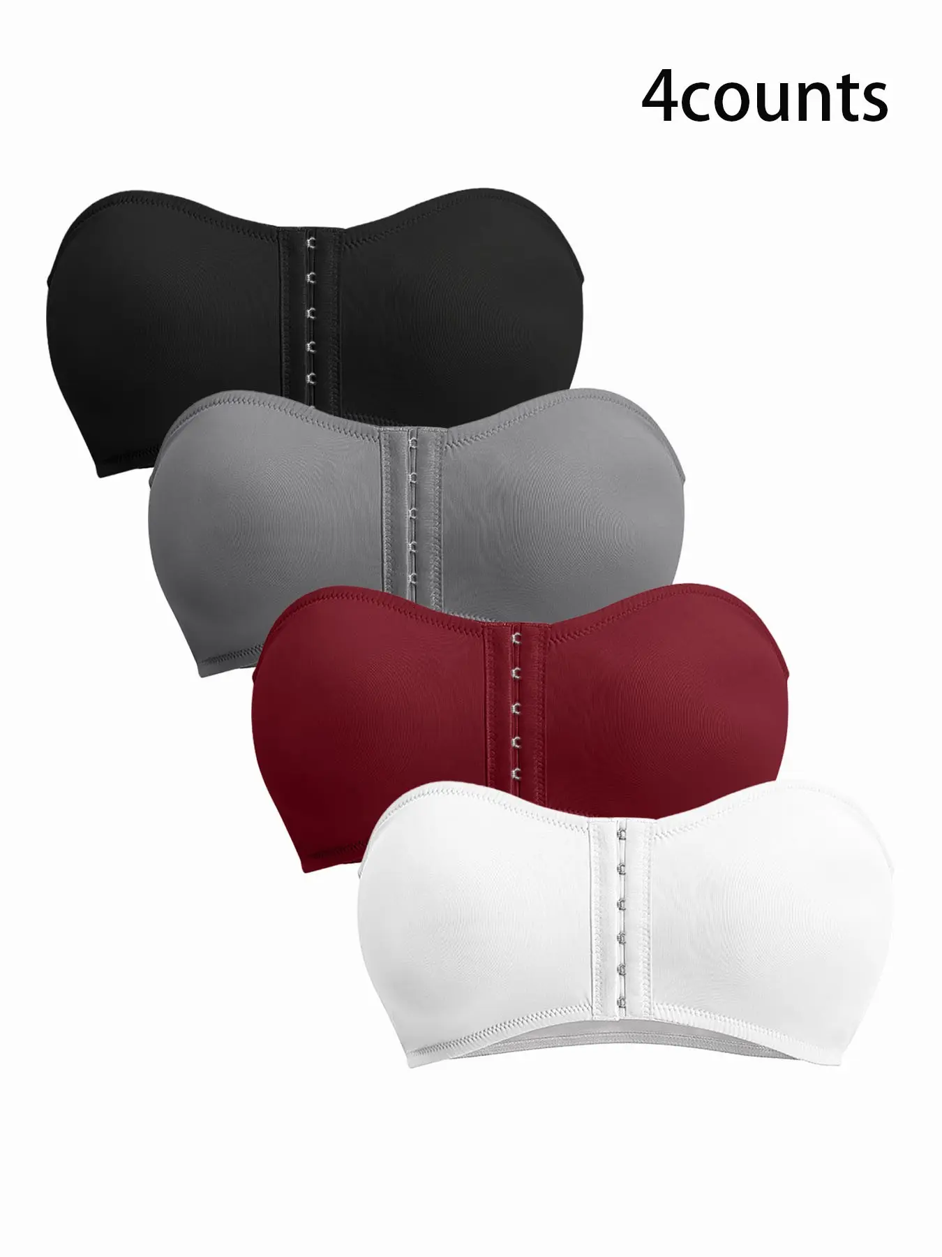Women's Strapless Low Back Bra, Open Back Design, Front Buckle, Smooth Texture, Detachable Pads, Comfortable for Daily, Casual and Party Wear