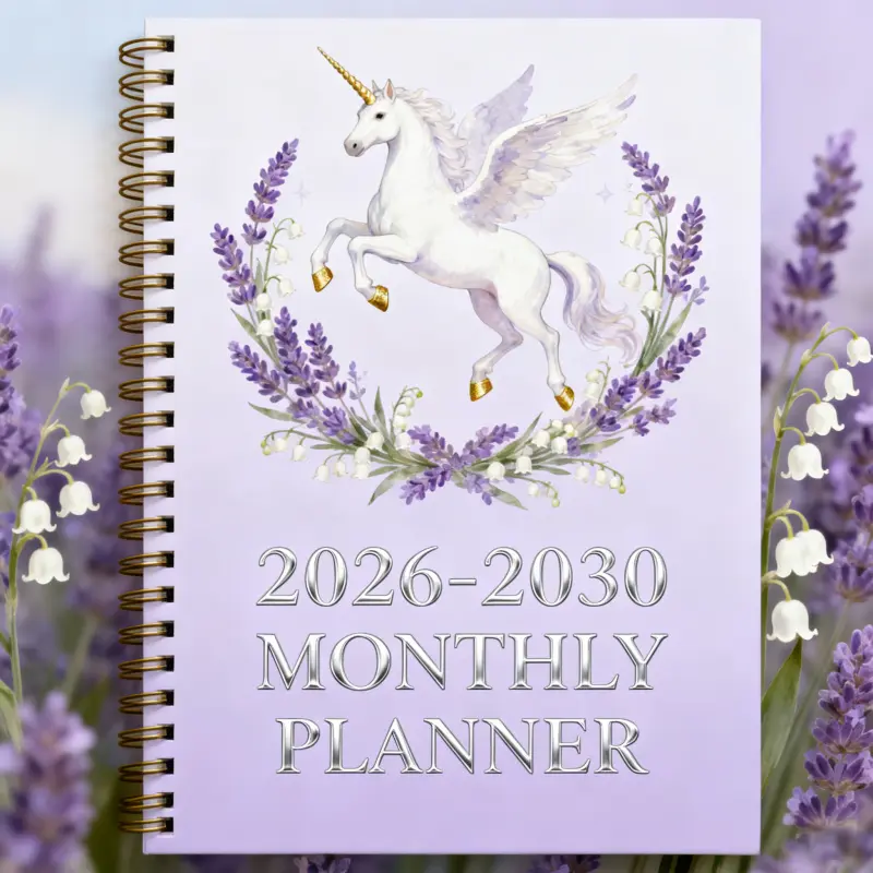 2026-2030 Monthly Planner/Calendar - January 2026 to December 2030, 5-year Monthly Planner, Lavender White Horse Themed Cover Design Notebook, Yearly Calendar Planning, Monthly Tabs, 60-Month Calendar, 5.5 x 8.3 inches, Thick Paper, Flexible Cover, Durabl