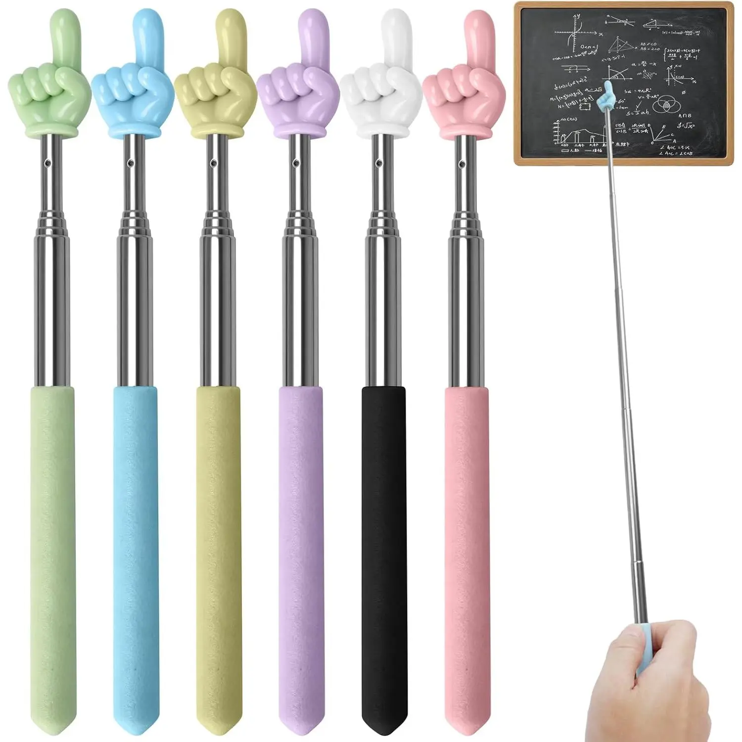 6 count Pointer Finger Stick – Multipurpose Teacher Pointer Stick, Classroom Pointer and Mini Retractable Finger Pointer Stick, Engaging Colors – Classroom Essentials for Effective Presentations