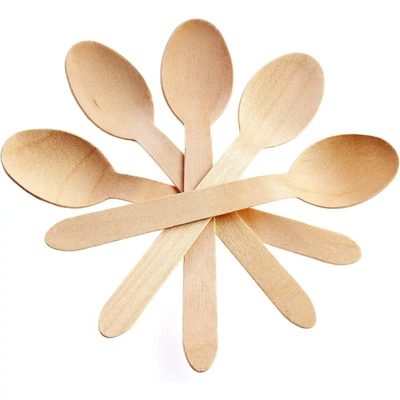 Disposable Wooden Cutlery Spoons, Compostable and Earth Friendly, 6.25 Inch Length - Pack of 100 Spoons