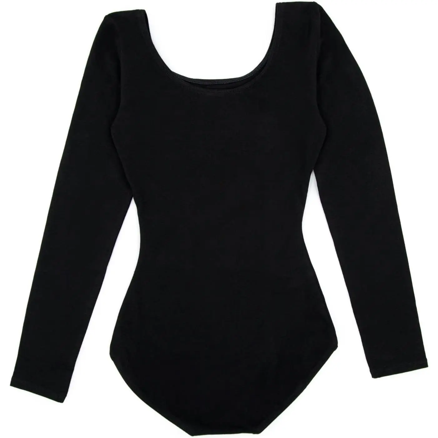 Women's Full Body Bodysuit Leotard with Ballet Leg Line, Basic Long Sleeve Scoop Neck Top in Stretch 90% Cotton with Spandex and Elastane, Stretch Fabric, Athletic, Classic, Cold Wash