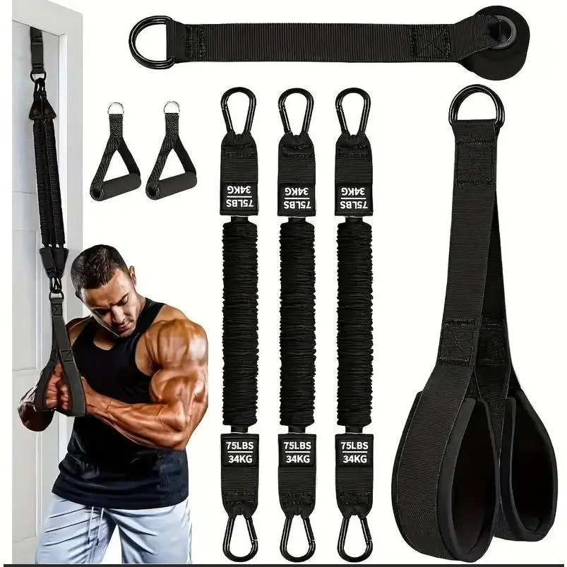 Heavy Duty Resistance Training Bands with Handles, Adjustable Latex Resistance Workout Straps up to 225 lbs, Strength Training Equipment for Arms, Shoulders, Biceps & Deltoid Workouts, Home Gym Fitness Gear