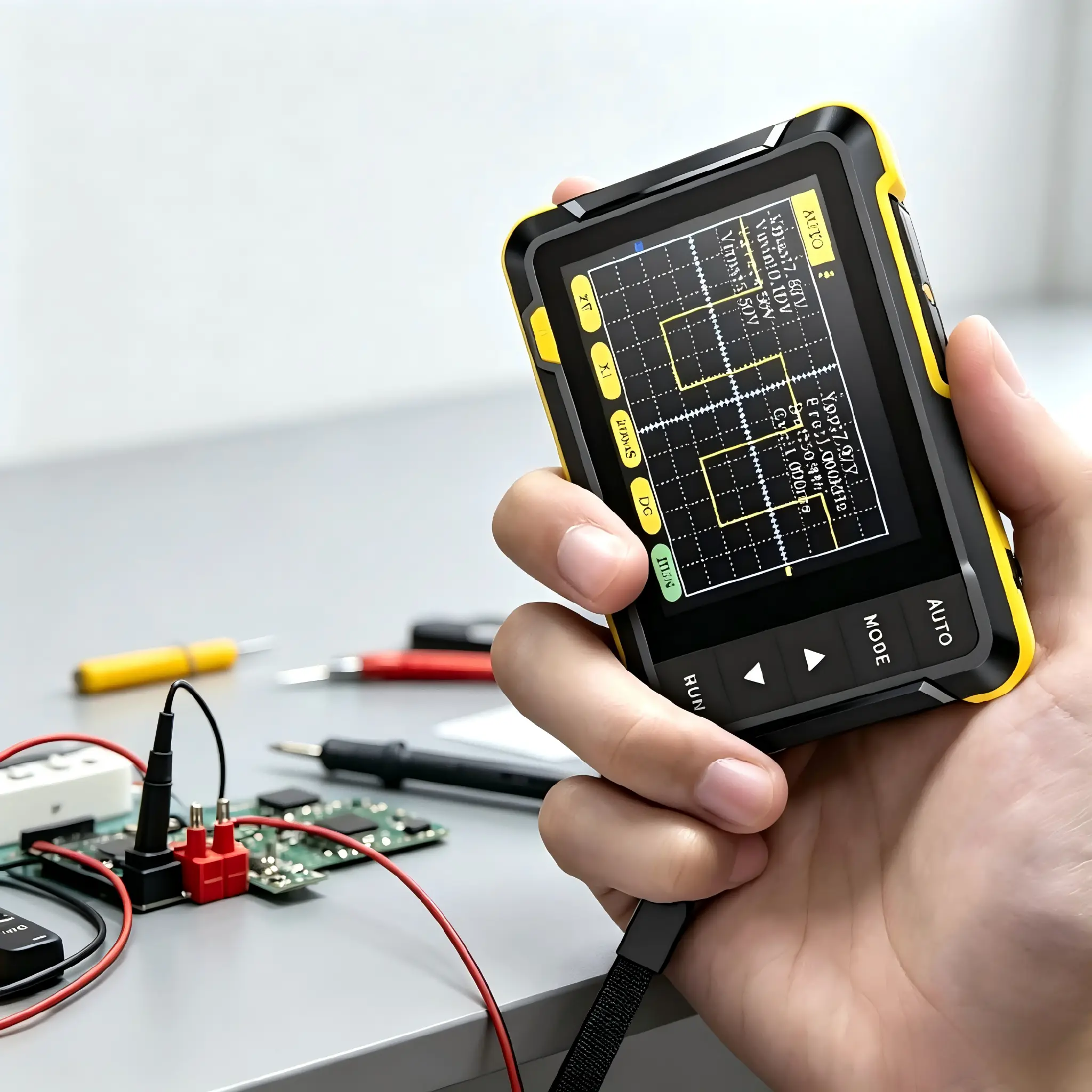 Portable Handheld Mini Digital Oscilloscope, High Accuracy Compact Electrical Waveform Measuring Instrument, Easy Operate Test Equipment for Students, Electronic Teaching, Beginner Hobbyists & DIY Circuit Repair Projects